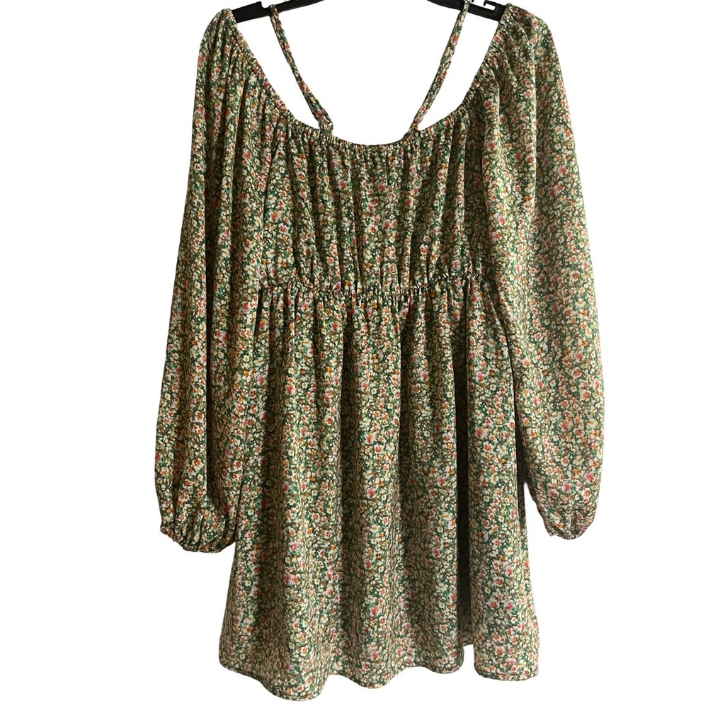 NWT Lost + Wander Wild Poppies Babydoll Mini Dress Green Floral Size Small - Picture 7 of 10